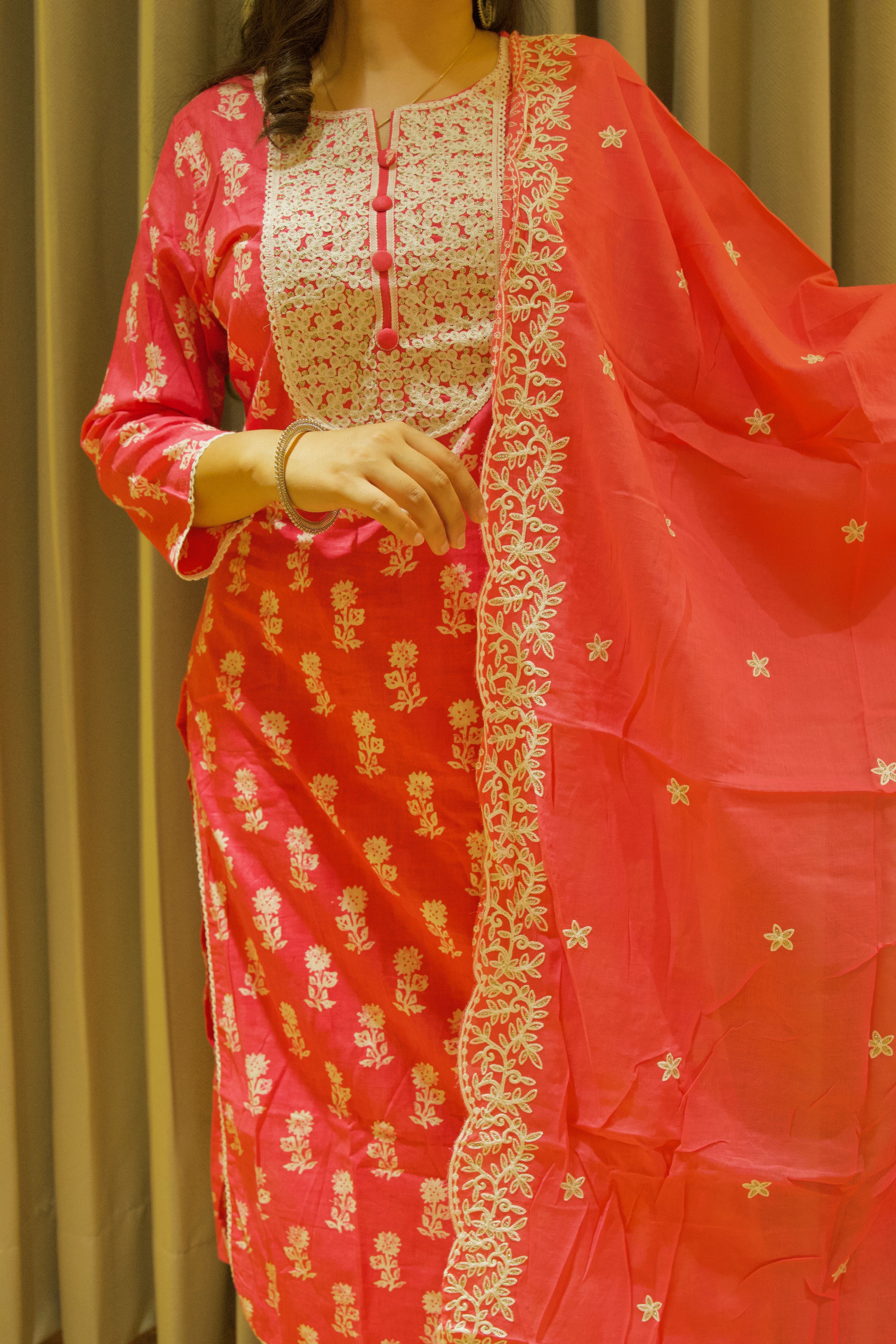 Hot Pink Dupatta Set - 1751609625E9B7
