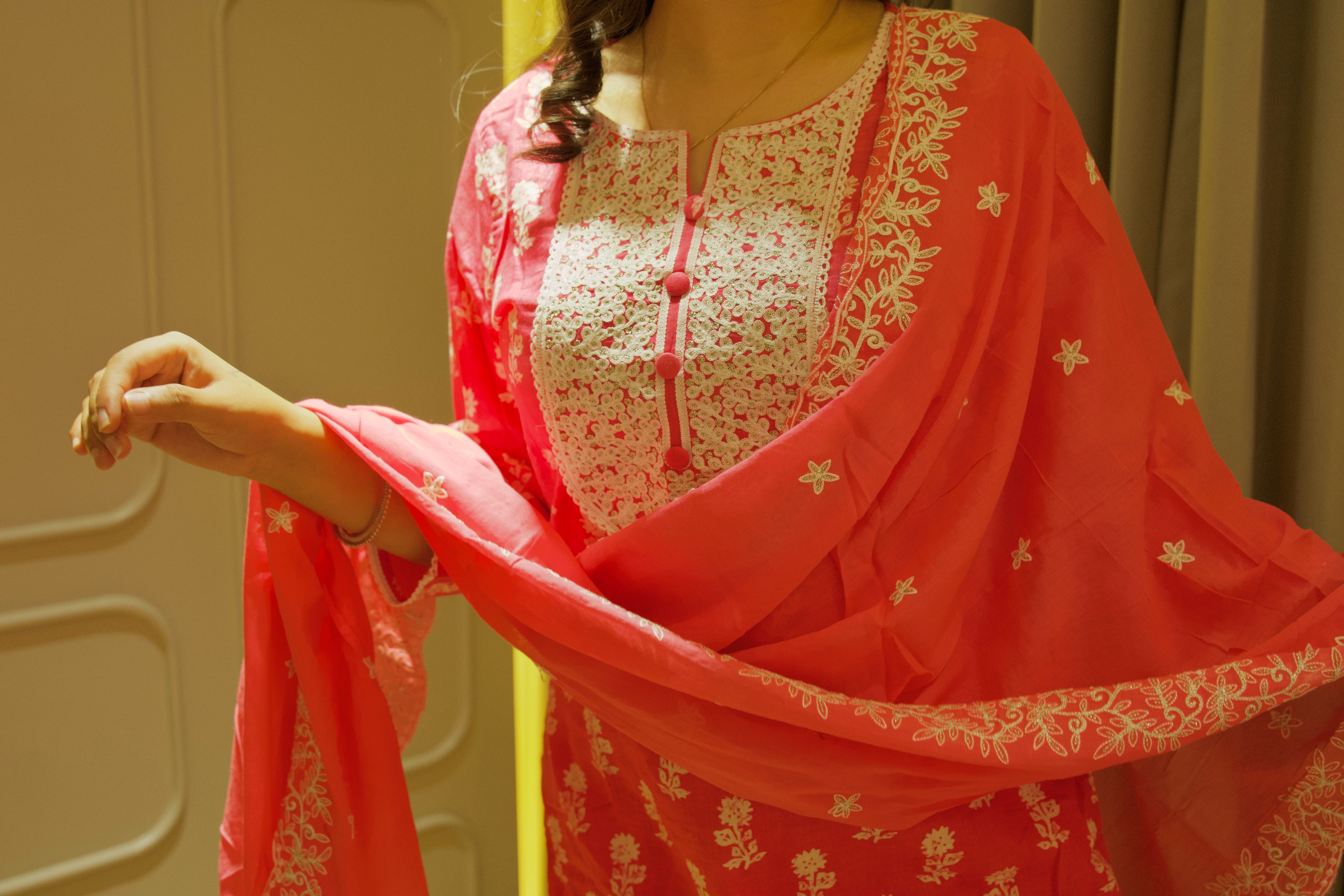 Hot Pink Dupatta Set - 1751609625E9B7