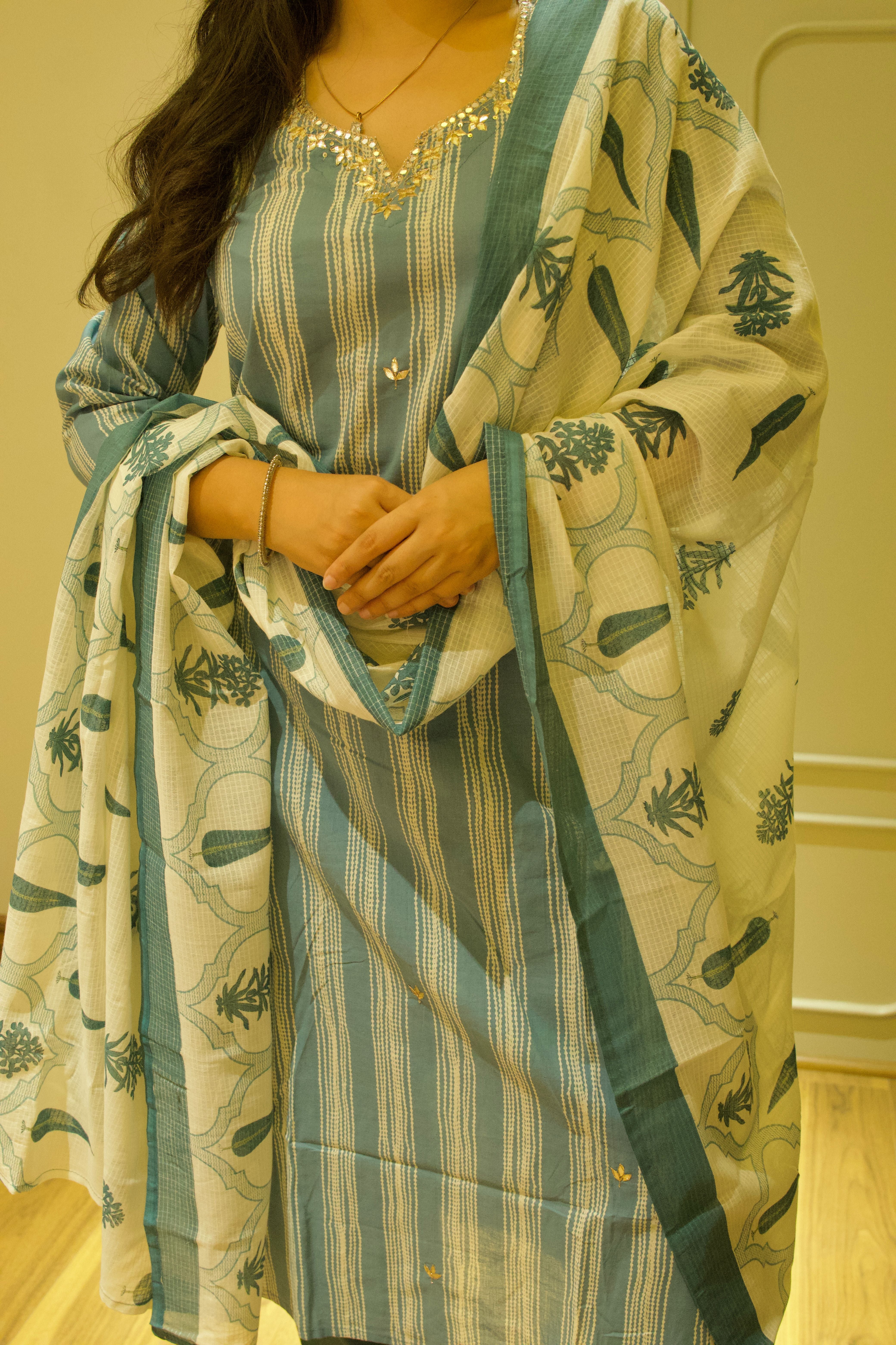 Pastel Stripes dupatta set - 17516090906U63