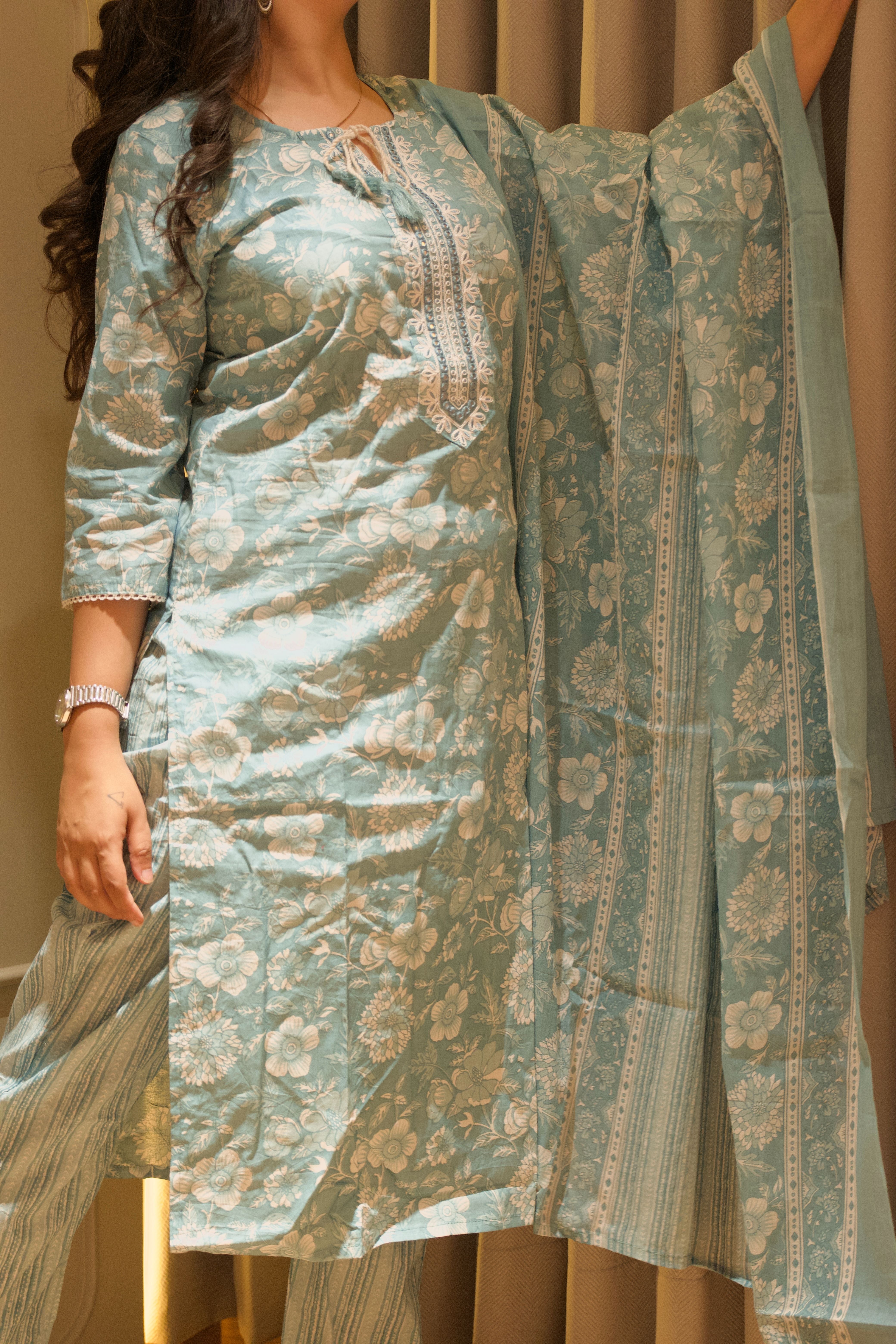 Afsana Floral Kurti With Dupatta Set - 1751608233H4XC