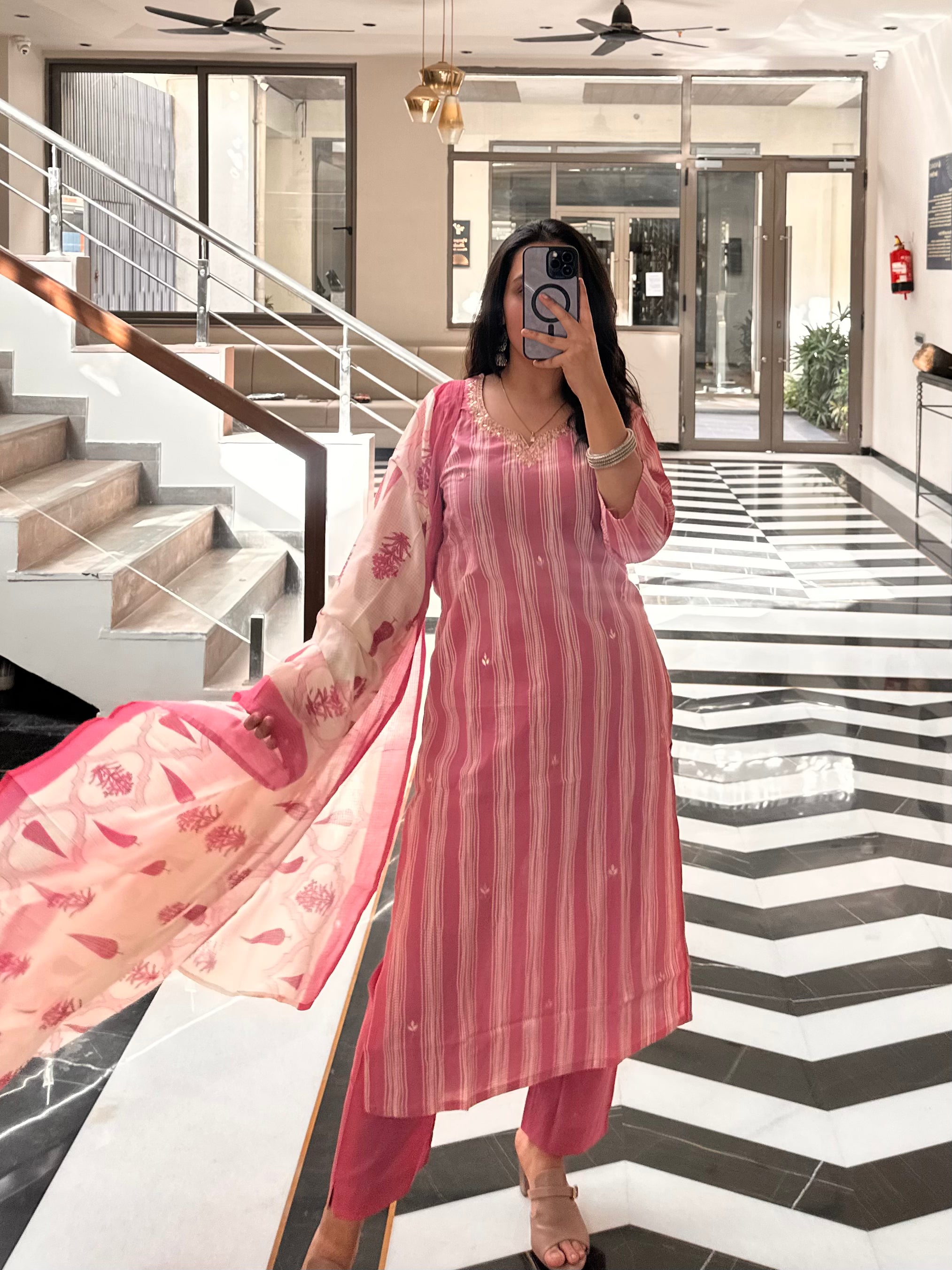 Pastel Stripes dupatta set