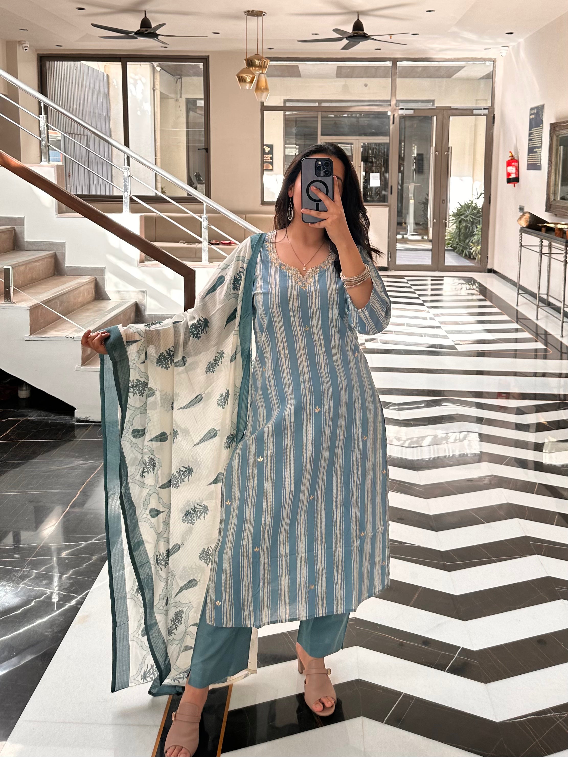 Pastel Stripes dupatta set