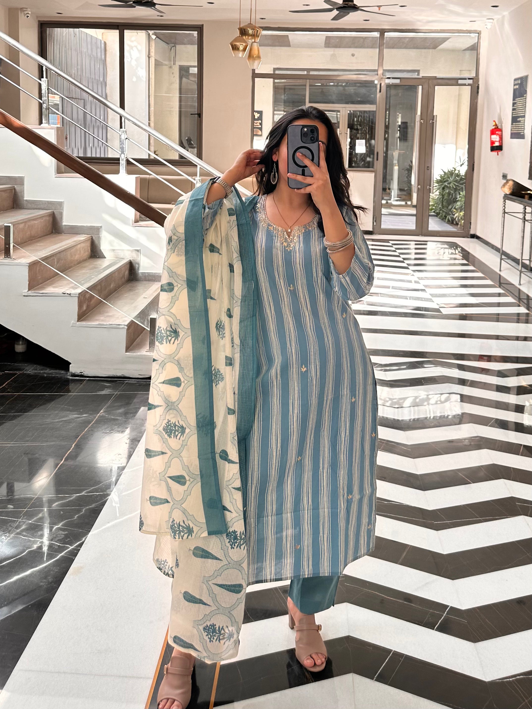 Pastel Stripes dupatta set