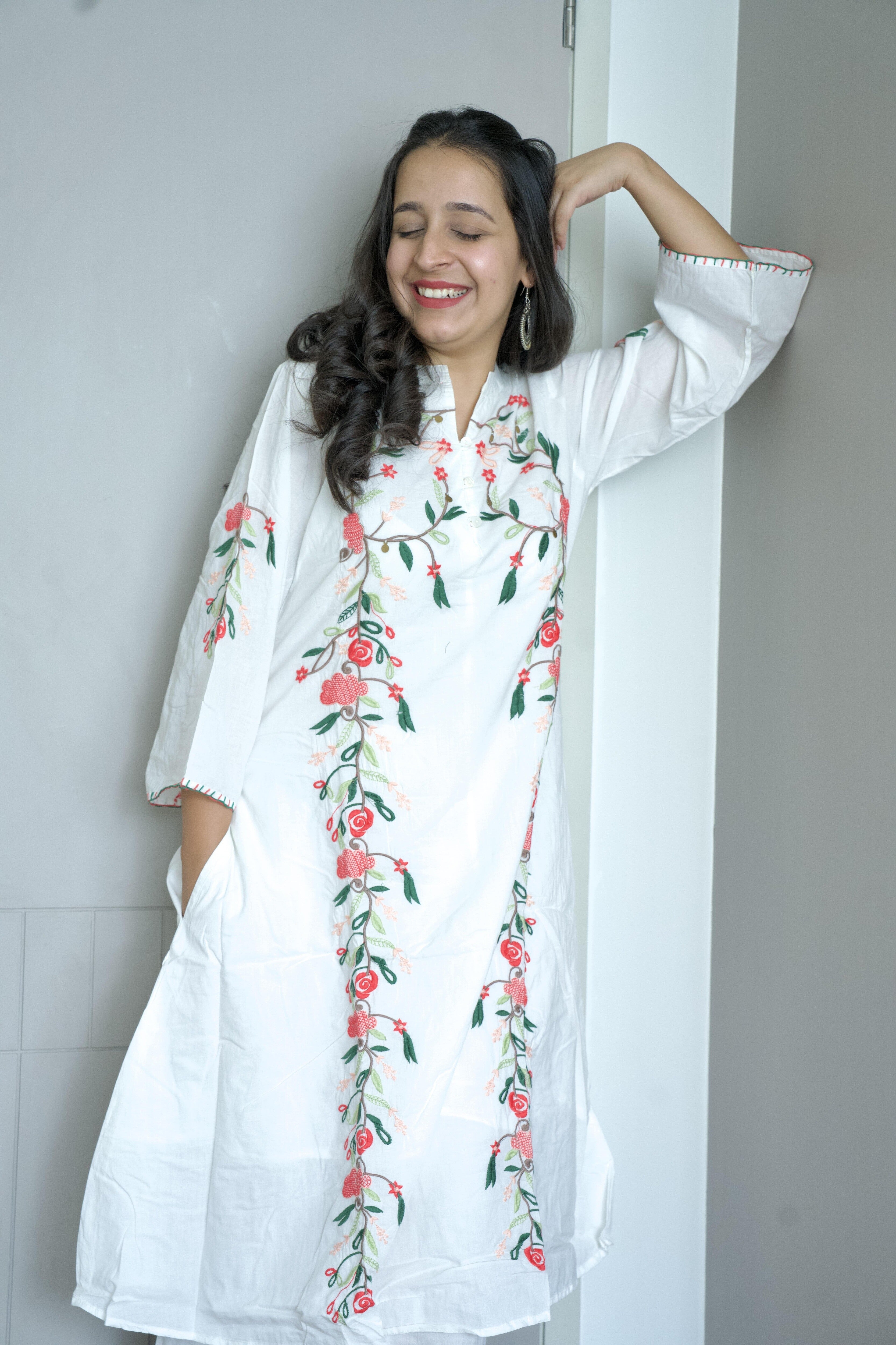 Ivory Bloom Embroidered Kurti Set