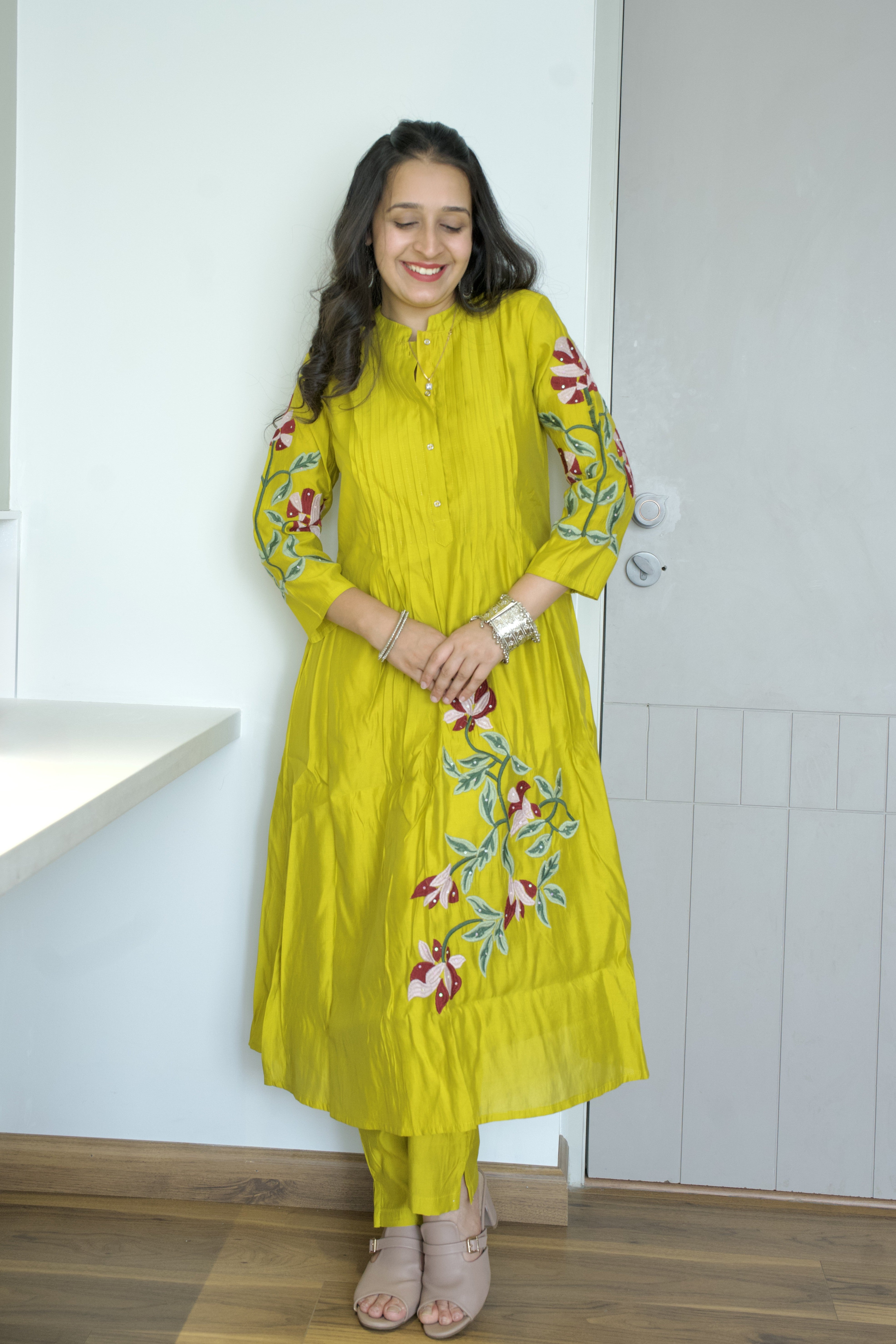 Sunlit Bloom Embroidered Kurti Set