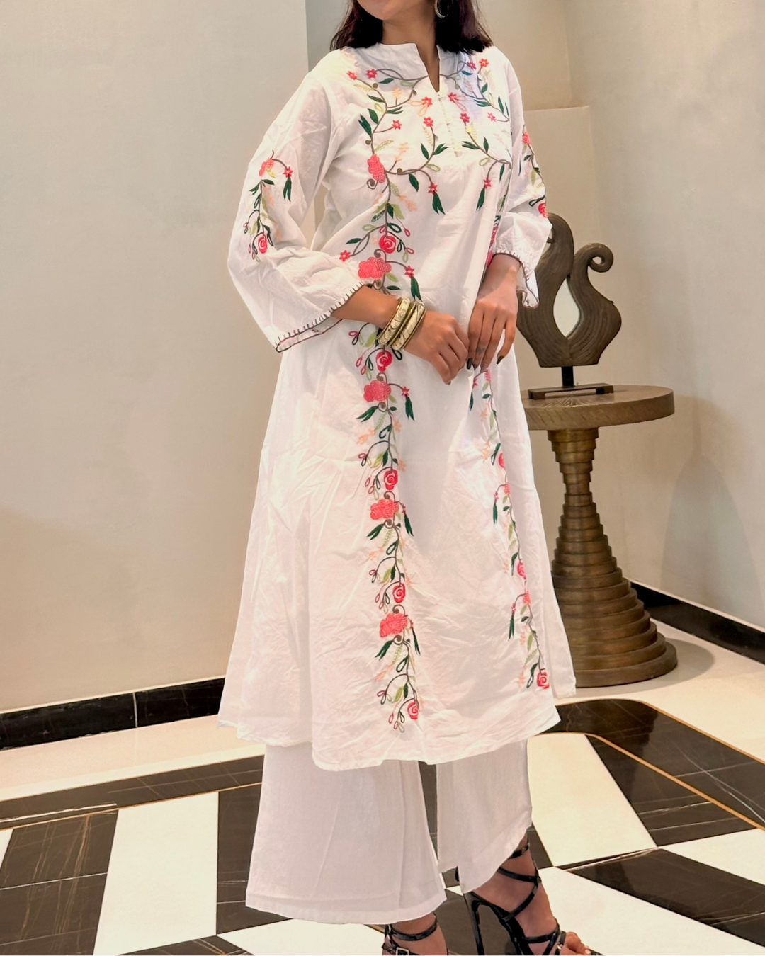 Ivory Bloom Embroidered Kurti Set