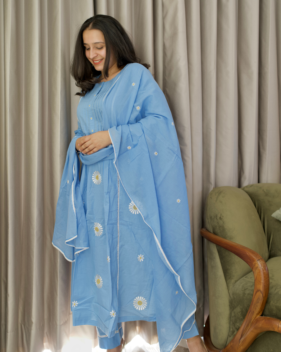 Daisy Sky Blue Kurti with Dupatta Set