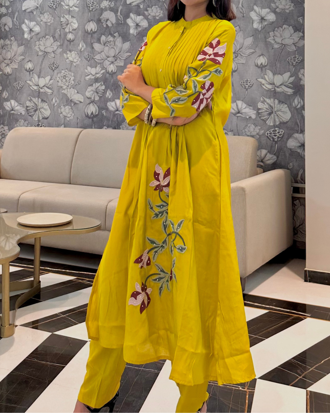 Sunlit Bloom Embroidered Kurti Set