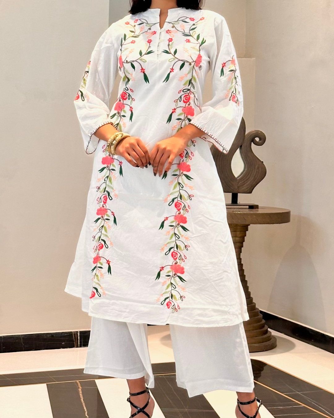 Ivory Bloom Embroidered Kurti Set