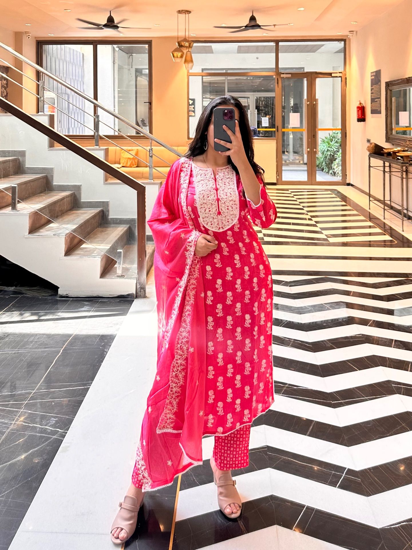 Hot Pink Dupatta Set - 1751609625E9B7
