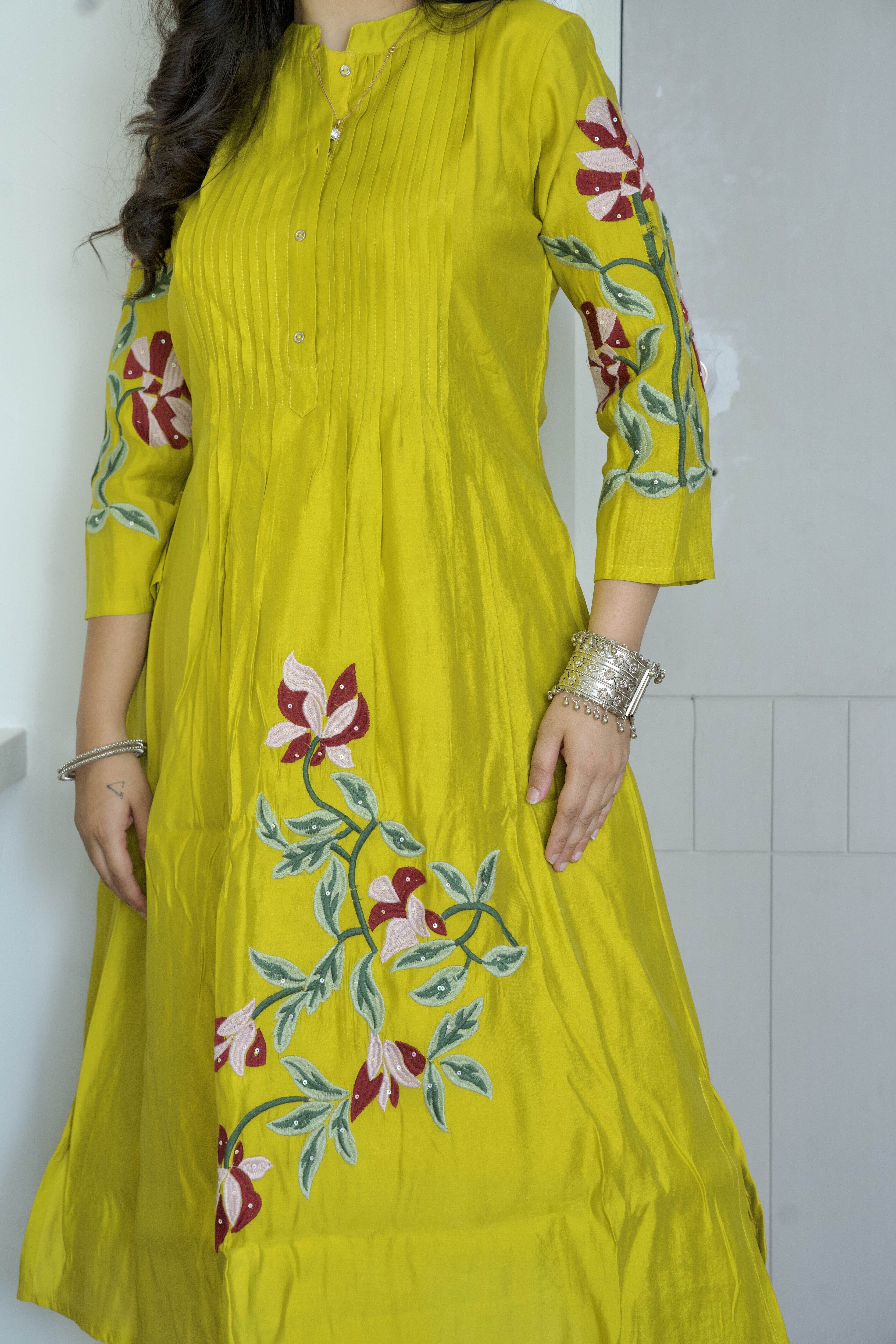 Sunlit Bloom Embroidered Kurti Set