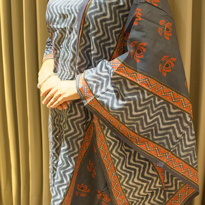 Zoya Indigo Block Print Kurti With Dupatta Set - 1751608087ZYAA - Master