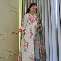 Nazm Ecru & Grey Kurti with Dupatta Set - 1751608413769J - Master