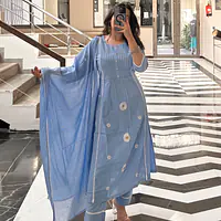 Daisy Sky Blue Kurti with Dupatta Set  - 1751608454PACG - Master