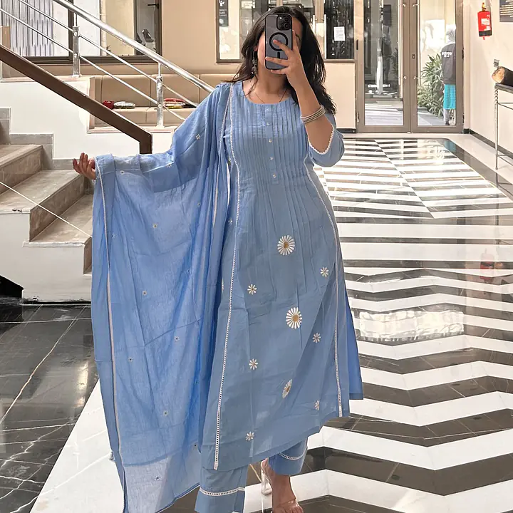 Daisy Sky Blue Kurti with Dupatta Set  - 1751608454PACG - Master
