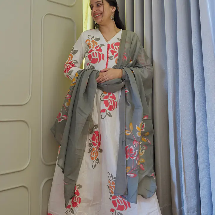 Nazm Ecru & Grey Kurti with Dupatta Set - 1751608413769J - Master