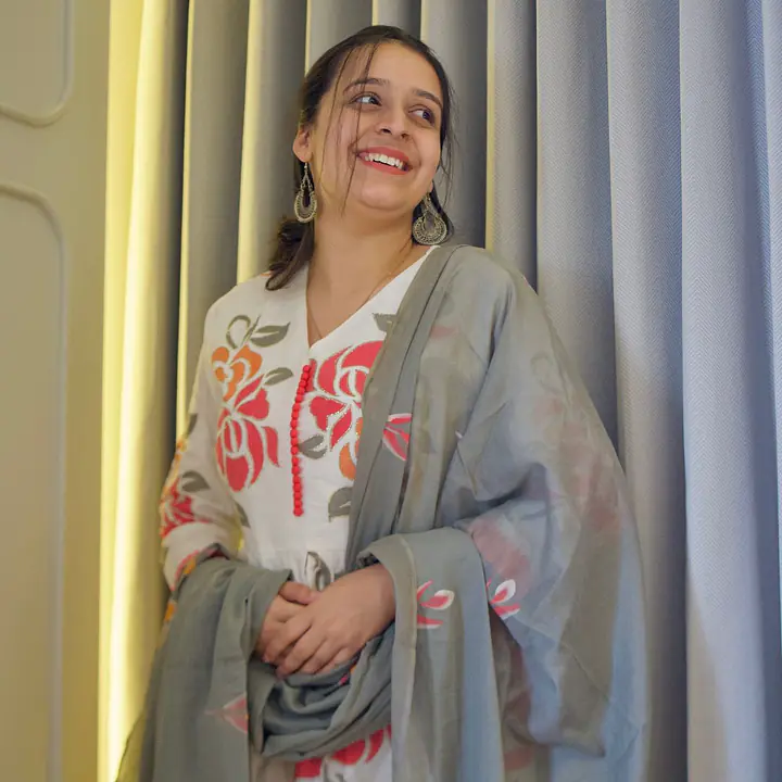 Nazm Ecru & Grey Kurti with Dupatta Set - 1751608413769J - Master