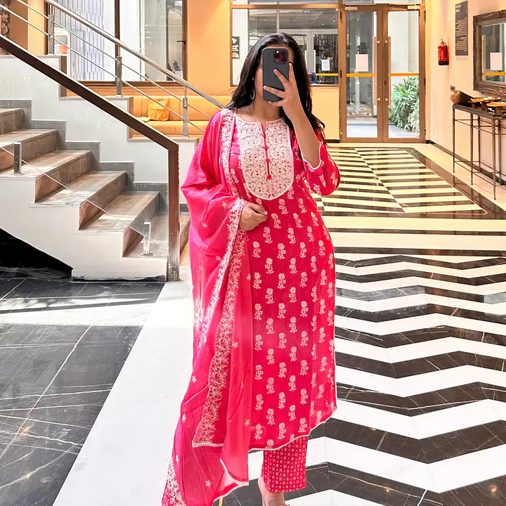Hot Pink Dupatta Set - 1751609625E9B7 - Master