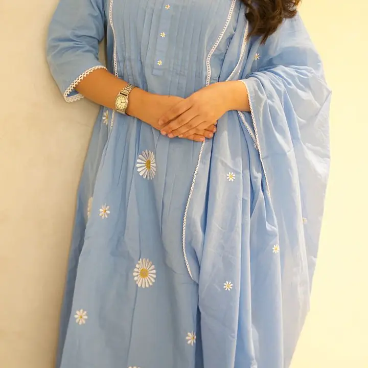 Daisy Sky Blue Kurti with Dupatta Set  - 1751608454PACG - Master