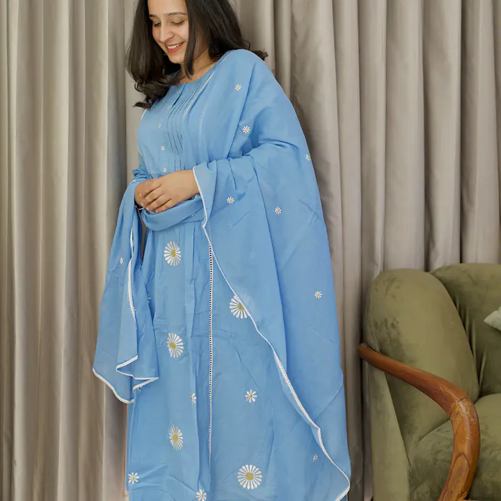 Daisy Sky Blue Kurti with Dupatta Set  - 1751608454PACG - Master
