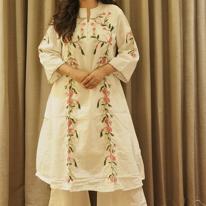 Ivory Bloom Embroidered Kurti Set - 1751607516HA8K - Master