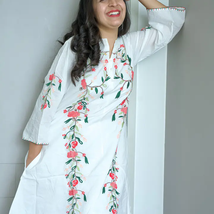 Ivory Bloom Embroidered Kurti Set - 1751607516HA8K - Master