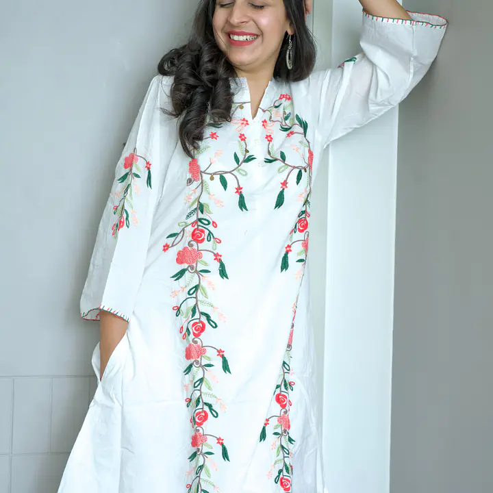 Ivory Bloom Embroidered Kurti Set - 1751607516HA8K - Master